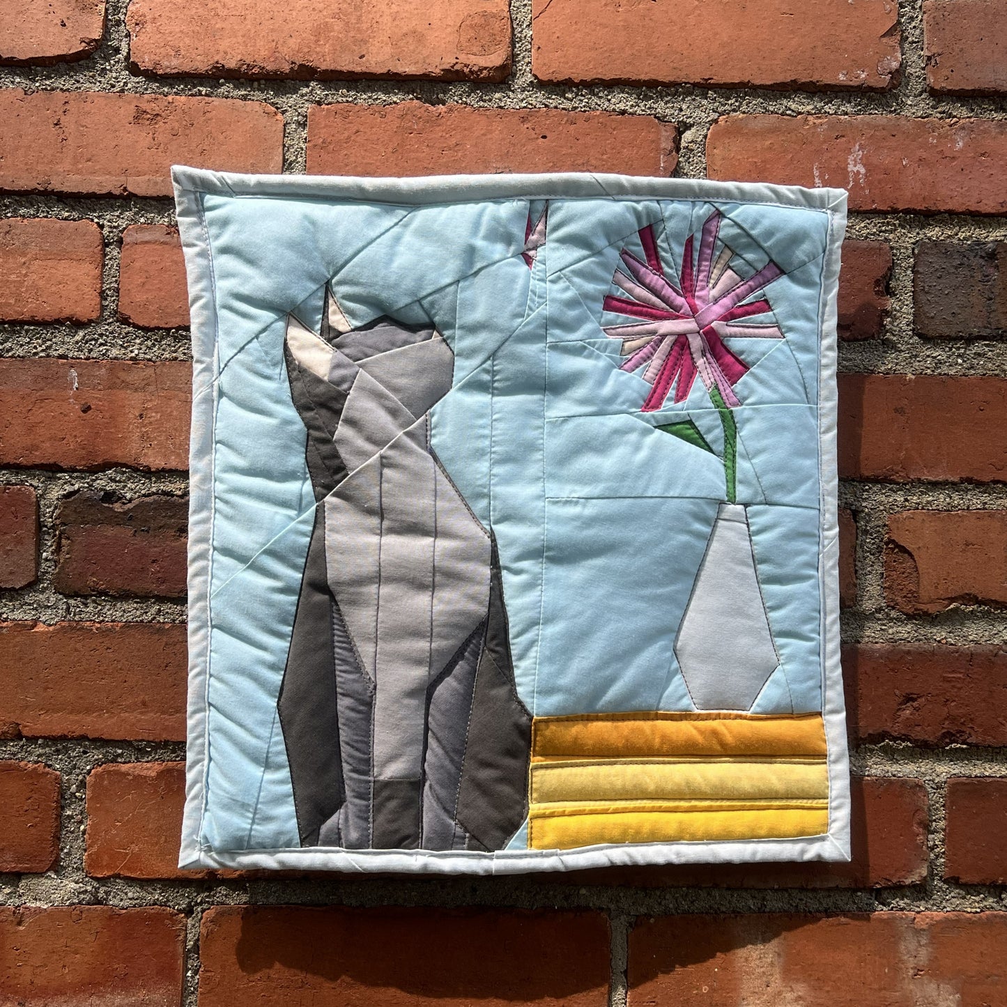 'Kitty with Scrappy Flower' Quilted Wall Hanging