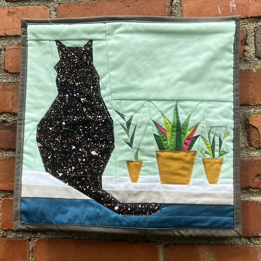 'Black Kitty in the Window' Quilted Wall Hanging